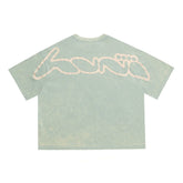 Hearujoy Vintage Bat Short Sleeve Washed SummerTop Tees for Men and Women Gradient Oversized Casual Tshirts Crew Neck Loose T-shirt